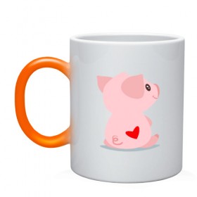 Кружка хамелеон с принтом Love Pig в Кировске, керамика | меняет цвет при нагревании, емкость 330 мл | Тематика изображения на принте: 