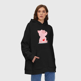 Худи SuperOversize хлопок с принтом Love Pig в Кировске, 70% хлопок, 30% полиэстер, мягкий начес внутри | карман-кенгуру, эластичная резинка на манжетах и по нижней кромке, двухслойный капюшон
 | 