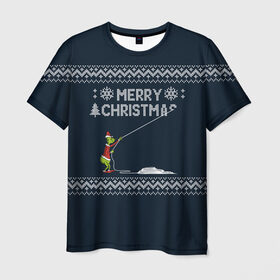 Мужская футболка 3D с принтом Гринч Вязаный в Кировске, 100% полиэфир | прямой крой, круглый вырез горловины, длина до линии бедер | вязаный свитер | вязка | новый год | рождество