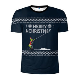 Мужская футболка 3D спортивная с принтом Гринч Вязаный в Кировске, 100% полиэстер с улучшенными характеристиками | приталенный силуэт, круглая горловина, широкие плечи, сужается к линии бедра | вязаный свитер | вязка | новый год | рождество
