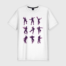 Мужская футболка хлопок Slim с принтом Fortnite dance  в Кировске, 92% хлопок, 8% лайкра | приталенный силуэт, круглый вырез ворота, длина до линии бедра, короткий рукав | battle | dancer | royale | игрок | контур | силуэты | танец | танцор