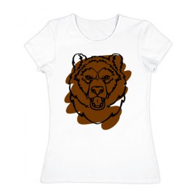 Женская футболка хлопок с принтом Медведь в Кировске, 100% хлопок | прямой крой, круглый вырез горловины, длина до линии бедер, слегка спущенное плечо | бурый | гризли | животные | медведь | миша | мишка
