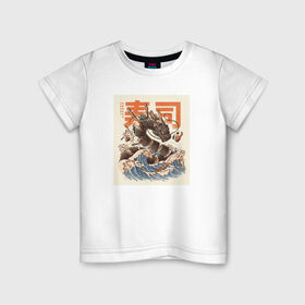 Детская футболка хлопок с принтом Суши дракон в Кировске, 100% хлопок | круглый вырез горловины, полуприлегающий силуэт, длина до линии бедер | аниме | дракон | суши