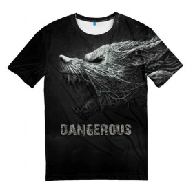 Мужская футболка 3D с принтом Опасный волк в Кировске, 100% полиэфир | прямой крой, круглый вырез горловины, длина до линии бедер | арт | волк | животные | зубы | опасный | оскал | рычит | собака | хищник | чудовище