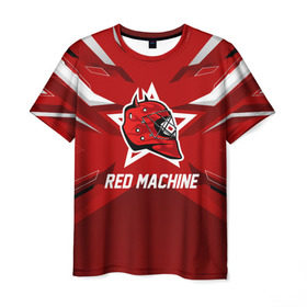 Мужская футболка 3D с принтом Red machine в Кировске, 100% полиэфир | прямой крой, круглый вырез горловины, длина до линии бедер | Тематика изображения на принте: hockey | national | red machine | russia | team | красная машина | россия | сборная | хоккей | хоккейная