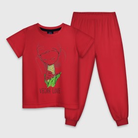 Детская пижама хлопок с принтом Vegan Love в Кировске, 100% хлопок |  брюки и футболка прямого кроя, без карманов, на брюках мягкая резинка на поясе и по низу штанин
 | веганство | вегетарианство | здоровье | зелень | кукуруза | любовь | овощ | овощи | растение