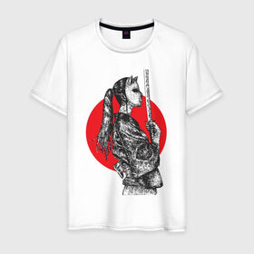 Мужская футболка хлопок с принтом Самурай в Кировске, 100% хлопок | прямой крой, круглый вырез горловины, длина до линии бедер, слегка спущенное плечо. | аниме | катана | самурай | япония
