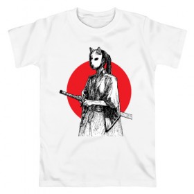 Мужская футболка хлопок с принтом Самурай в Кировске, 100% хлопок | прямой крой, круглый вырез горловины, длина до линии бедер, слегка спущенное плечо. | аниме | катана | самурай | япония
