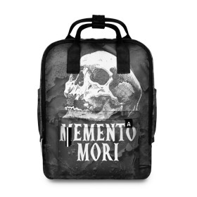 Женский рюкзак 3D с принтом Memento mori в Кировске, 100% полиэстер | лямки с регулируемой длиной, сверху ручки, чтобы рюкзак нести как сумку. Основное отделение закрывается на молнию, как и внешний карман. Внутри два дополнительных кармана, один из которых закрывается на молнию. По бокам два дополнительных кармашка, куда поместится маленькая бутылочка
 | black | death | life | memento mori | skeleton | skull | жизнь | скелет | череп | черный