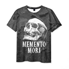 Мужская футболка 3D с принтом Memento mori в Кировске, 100% полиэфир | прямой крой, круглый вырез горловины, длина до линии бедер | Тематика изображения на принте: black | death | life | memento mori | skeleton | skull | жизнь | скелет | череп | черный