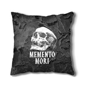 Подушка 3D с принтом Memento mori в Кировске, наволочка – 100% полиэстер, наполнитель – холлофайбер (легкий наполнитель, не вызывает аллергию). | состоит из подушки и наволочки. Наволочка на молнии, легко снимается для стирки | black | death | life | memento mori | skeleton | skull | жизнь | скелет | череп | черный