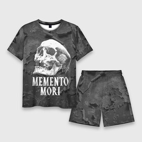 Мужской костюм с шортами 3D с принтом Memento mori в Кировске,  |  | black | death | life | memento mori | skeleton | skull | жизнь | скелет | череп | черный