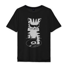 Мужская футболка хлопок Oversize с принтом Кот Dj в Кировске, 100% хлопок | свободный крой, круглый ворот, “спинка” длиннее передней части | вечеринка | диджей | кот | котейка | котенок | котэ | кошка | музыка | очки | пластинка