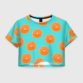 Женская футболка 3D укороченная с принтом Апельсины в Кировске, 100% полиэстер | круглая горловина, длина футболки до линии талии, рукава с отворотами | апельсин | апельсины | грейпфрукт | грейпфрут | разрез | сочный | фрукт