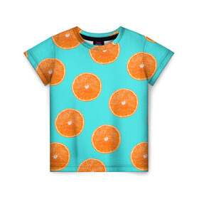 Детская футболка 3D с принтом Апельсины в Кировске, 100% гипоаллергенный полиэфир | прямой крой, круглый вырез горловины, длина до линии бедер, чуть спущенное плечо, ткань немного тянется | Тематика изображения на принте: апельсин | апельсины | грейпфрукт | грейпфрут | разрез | сочный | фрукт