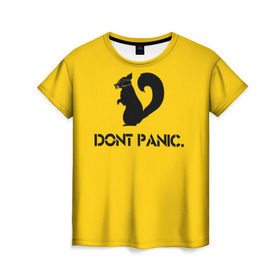 Женская футболка 3D с принтом Dont Panic. в Кировске, 100% полиэфир ( синтетическое хлопкоподобное полотно) | прямой крой, круглый вырез горловины, длина до линии бедер | dont panic | белка | енот | скунс