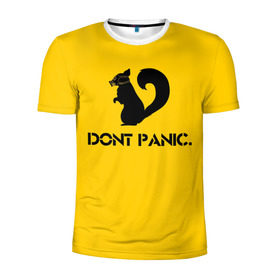 Мужская футболка 3D спортивная с принтом Dont Panic. в Кировске, 100% полиэстер с улучшенными характеристиками | приталенный силуэт, круглая горловина, широкие плечи, сужается к линии бедра | Тематика изображения на принте: dont panic | белка | енот | скунс