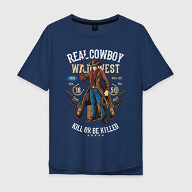 Мужская футболка хлопок Oversize с принтом Red Dead Redemption в Кировске, 100% хлопок | свободный крой, круглый ворот, “спинка” длиннее передней части | вестерн | ковбой | револьвер
