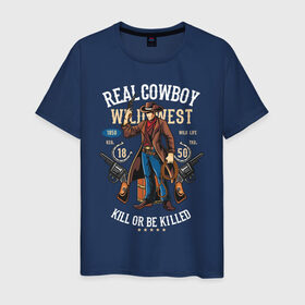 Мужская футболка хлопок с принтом Red Dead Redemption в Кировске, 100% хлопок | прямой крой, круглый вырез горловины, длина до линии бедер, слегка спущенное плечо. | вестерн | ковбой | револьвер