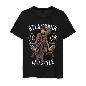 Мужская футболка хлопок с принтом Steampunk в Кировске, 100% хлопок | прямой крой, круглый вырез горловины, длина до линии бедер, слегка спущенное плечо. | steam punk | панк | ретро | стимпанк