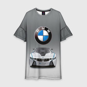 Детское платье 3D с принтом BMW Vision в Кировске, 100% полиэстер | прямой силуэт, чуть расширенный к низу. Круглая горловина, на рукавах — воланы | bmw | car | germany | motorsport | sports car | автомобиль | автоспорт | бмв | германия | спорткар