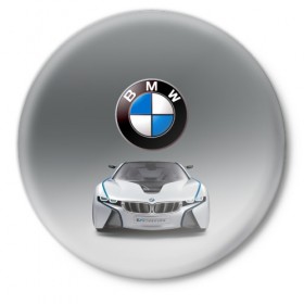 Значок с принтом BMW Vision в Кировске,  металл | круглая форма, металлическая застежка в виде булавки | bmw | car | germany | motorsport | sports car | автомобиль | автоспорт | бмв | германия | спорткар