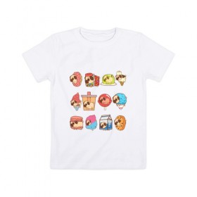 Детская футболка хлопок с принтом Мопсы в Кировске, 100% хлопок | круглый вырез горловины, полуприлегающий силуэт, длина до линии бедер | cockie | fastfood | junkfood | pug | еда | мороженое | печенье | печеньки | пироженое | собака | фастфуд
