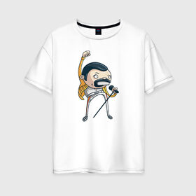 Женская футболка хлопок Oversize с принтом Freddie Mercury в Кировске, 100% хлопок | свободный крой, круглый ворот, спущенный рукав, длина до линии бедер
 | queen | фредди меркьюри