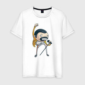 Мужская футболка хлопок с принтом Freddie Mercury в Кировске, 100% хлопок | прямой крой, круглый вырез горловины, длина до линии бедер, слегка спущенное плечо. | queen | фредди меркьюри