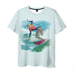 Мужская футболка 3D с принтом Surfer Girl Anime Style в Кировске, 100% полиэфир | прямой крой, круглый вырез горловины, длина до линии бедер | 