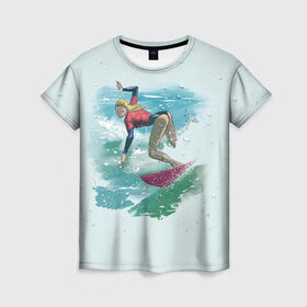 Женская футболка 3D с принтом Surfer Girl Anime Style в Кировске, 100% полиэфир ( синтетическое хлопкоподобное полотно) | прямой крой, круглый вырез горловины, длина до линии бедер | 
