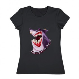 Женская футболка хлопок с принтом Акула в Кировске, 100% хлопок | прямой крой, круглый вырез горловины, длина до линии бедер, слегка спущенное плечо | shark | акула | головарыбы | клыки | пирсинг | рыба | хищник | цепь