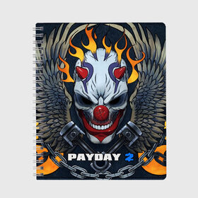 Тетрадь с принтом Payday 2 в Кировске, 100% бумага | 48 листов, плотность листов — 60 г/м2, плотность картонной обложки — 250 г/м2. Листы скреплены сбоку удобной пружинной спиралью. Уголки страниц и обложки скругленные. Цвет линий — светло-серый
 | Тематика изображения на принте: chains day | game | gun | mask | payday | payday 2 | payday2 | грабители | зло | игра | клоун | маска | ограбление | оружие | пистолет