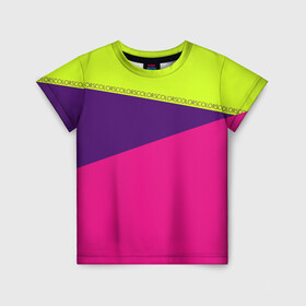 Детская футболка 3D с принтом Треугольники с розовым в Кировске, 100% гипоаллергенный полиэфир | прямой крой, круглый вырез горловины, длина до линии бедер, чуть спущенное плечо, ткань немного тянется | кислотные костюмы | кислотные цвета | неон | флуоресцентные принты