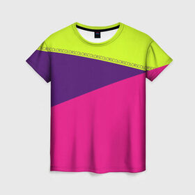 Женская футболка 3D с принтом Треугольники с розовым в Кировске, 100% полиэфир ( синтетическое хлопкоподобное полотно) | прямой крой, круглый вырез горловины, длина до линии бедер | кислотные костюмы | кислотные цвета | неон | флуоресцентные принты