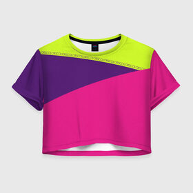 Женская футболка Cropp-top с принтом Треугольники с розовым в Кировске, 100% полиэстер | круглая горловина, длина футболки до линии талии, рукава с отворотами | кислотные костюмы | кислотные цвета | неон | флуоресцентные принты