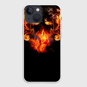 Чехол для iPhone 13 mini с принтом Огненные цветы в темноте в Кировске,  |  | abstraction | fire | flower | sparks | абстракция | броня | в огне | геометрия | золотой | искры | модная | ночь | огонь | пламя | прикольная | стильная | тату | темнота | цветок | цветы | черная