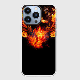 Чехол для iPhone 13 Pro с принтом Огненные цветы в темноте в Кировске,  |  | abstraction | fire | flower | sparks | абстракция | броня | в огне | геометрия | золотой | искры | модная | ночь | огонь | пламя | прикольная | стильная | тату | темнота | цветок | цветы | черная