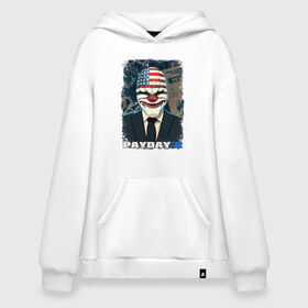 Худи SuperOversize хлопок с принтом Payday 2 в Кировске, 70% хлопок, 30% полиэстер, мягкий начес внутри | карман-кенгуру, эластичная резинка на манжетах и по нижней кромке, двухслойный капюшон
 | chains day | game | gun | mask | payday | payday 2 | payday2 | грабители | зло | игра | клоун | маска | ограбление | оружие | пистолет