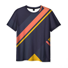 Мужская футболка 3D с принтом Футуристические линии в Кировске, 100% полиэфир | прямой крой, круглый вырез горловины, длина до линии бедер | Тематика изображения на принте: желтый | синий | черный