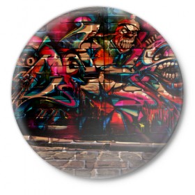Значок с принтом disquared urban graffity в Кировске,  металл | круглая форма, металлическая застежка в виде булавки | grafity | paint | street art | urban | город | граффити | искусство | кирпичи | краски | рисунки | стена | улицы | уличное искусство