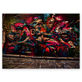 Поздравительная открытка с принтом disquared urban graffity в Кировске, 100% бумага | плотность бумаги 280 г/м2, матовая, на обратной стороне линовка и место для марки
 | Тематика изображения на принте: grafity | paint | street art | urban | город | граффити | искусство | кирпичи | краски | рисунки | стена | улицы | уличное искусство