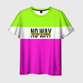 Мужская футболка 3D с принтом Serious зелено-розовый в Кировске, 100% полиэфир | прямой крой, круглый вырез горловины, длина до линии бедер | Тематика изображения на принте: кислотные костюмы | кислотные цвета | неон | флуоресцентные принты