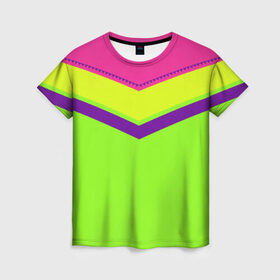 Женская футболка 3D с принтом Цветные треугольники_ салатовы в Кировске, 100% полиэфир ( синтетическое хлопкоподобное полотно) | прямой крой, круглый вырез горловины, длина до линии бедер | кислотные костюмы | кислотные цвета | неон | флуоресцентные принты