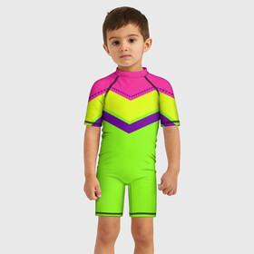 Детский купальный костюм 3D с принтом Цветные треугольники_ салатовы в Кировске, Полиэстер 85%, Спандекс 15% | застежка на молнии на спине | кислотные костюмы | кислотные цвета | неон | флуоресцентные принты