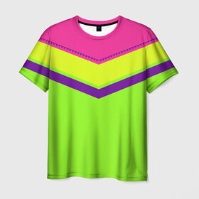 Мужская футболка 3D с принтом Цветные треугольники_ салатовы в Кировске, 100% полиэфир | прямой крой, круглый вырез горловины, длина до линии бедер | кислотные костюмы | кислотные цвета | неон | флуоресцентные принты