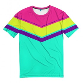 Мужская футболка 3D с принтом Цветные треугольники_бирюзовый в Кировске, 100% полиэфир | прямой крой, круглый вырез горловины, длина до линии бедер | Тематика изображения на принте: 