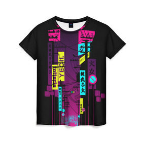 Женская футболка 3D с принтом Неоновый город в Кировске, 100% полиэфир ( синтетическое хлопкоподобное полотно) | прямой крой, круглый вырез горловины, длина до линии бедер | кислотные костюмы | кислотные цвета | неон | флуоресцентные принты