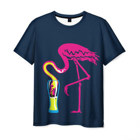 Мужская футболка 3D с принтом Кислотный фламинго в Кировске, 100% полиэфир | прямой крой, круглый вырез горловины, длина до линии бедер | кислотные костюмы | кислотные цвета | неон | флуоресцентные принты