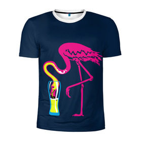 Мужская футболка 3D спортивная с принтом Кислотный фламинго в Кировске, 100% полиэстер с улучшенными характеристиками | приталенный силуэт, круглая горловина, широкие плечи, сужается к линии бедра | кислотные костюмы | кислотные цвета | неон | флуоресцентные принты